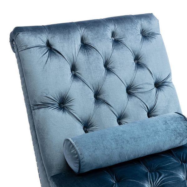 English Elm Velvet Curved Chaise Lounge Sofa with Button-Tufted Back, Thick Foam Cushion & Acrylic Legs for Living Room Comfort Light Blue W39538684