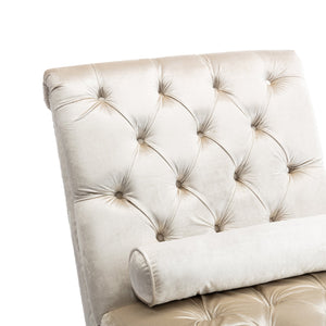 English Elm Velvet Curved Chaise Lounge Sofa with Button-Tufted Back, Thick Foam Cushion & Acrylic Legs for Living Room Comfort Beige W39538682
