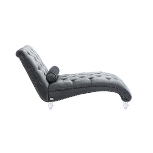 English Elm Velvet Curved Chaise Lounge Sofa with Button-Tufted Back, Thick Foam Cushion & Acrylic Legs for Living Room Comfort Silver W39538683
