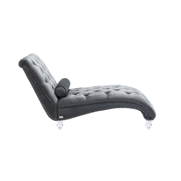 English Elm Velvet Curved Chaise Lounge Sofa with Button-Tufted Back, Thick Foam Cushion & Acrylic Legs for Living Room Comfort Silver W39538683
