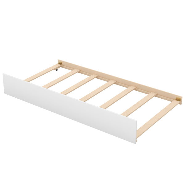 English Elm Twin Twin-over-Twin Bunk Bed with Trundle, Solid Wood Slat Support, Guardrail & Built-In Storage for Three Sleeps White SM000304AAK-1