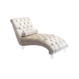 English Elm Velvet Curved Chaise Lounge Sofa with Button-Tufted Back, Thick Foam Cushion & Acrylic Legs for Living Room Comfort Beige W39538682