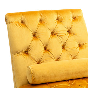 English Elm Velvet Curved Chaise Lounge Sofa with Button-Tufted Back, Thick Foam Cushion & Acrylic Legs for Living Room Comfort Mustard W39538680