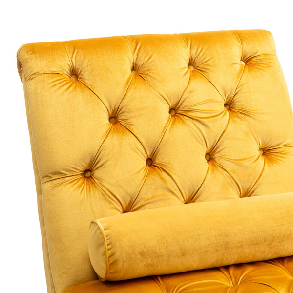 English Elm Velvet Curved Chaise Lounge Sofa with Button-Tufted Back, Thick Foam Cushion & Acrylic Legs for Living Room Comfort Mustard W39538680