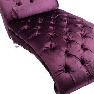 English Elm Velvet Curved Chaise Lounge Sofa with Button-Tufted Back, Thick Foam Comfort and Acrylic Legs for Living Room Relaxation Purple W39538679