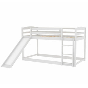 English Elm Twin Convertible Bunk Bed with Slide and Built-In Ladder, Space-Saving Pine/MDF Design for Kids White WF286601AAK