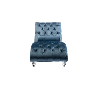 English Elm Velvet Curved Chaise Lounge Sofa with Button-Tufted Upholstery, Plush Foam Seat and Acrylic Legs Light Blue W39538684