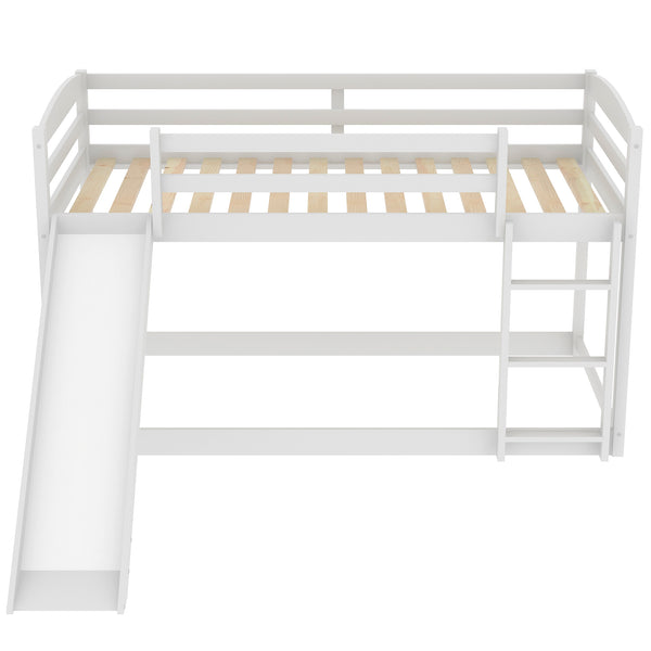English Elm Twin Convertible Bunk Bed with Slide and Built-In Ladder, Space-Saving Pine/MDF Design for Kids White WF286601AAK