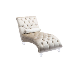 English Elm Velvet Curved Chaise Lounge Sofa with Button-Tufted Back, Thick Foam Cushion & Acrylic Legs for Living Room Comfort Beige W39538682