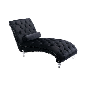 English Elm Velvet Curved Chaise Lounge Sofa with Button-Tufted Back, Thick Foam Cushion & Acrylic Legs for Living Room Comfort Black W39538681