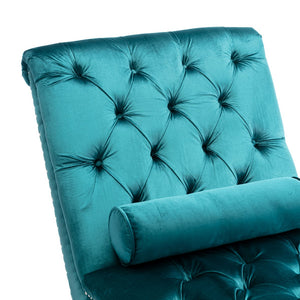 English Elm Velvet Curved Chaise Lounge Sofa with Button-Tufted Upholstery, Foam Seat, Acrylic Legs, Stylish Relaxation Teal W39538678