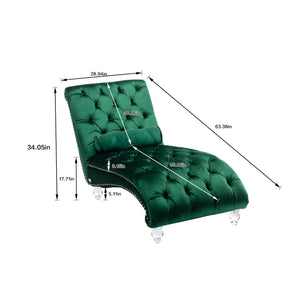 English Elm Velvet Curved Chaise Lounge Sofa with Button-Tufted Upholstery, Foam Seat, Acrylic Legs, Stylish Relaxation Emerald W39538677