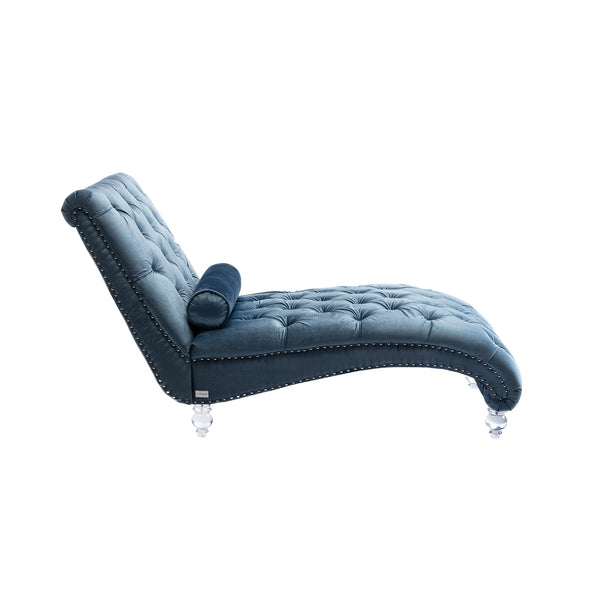 English Elm Velvet Curved Chaise Lounge Sofa with Button-Tufted Upholstery, Plush Foam Seat and Acrylic Legs Light Blue W39538684