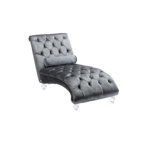 English Elm Velvet Curved Chaise Lounge Sofa with Button-Tufted Back, Thick Foam Cushion & Acrylic Legs for Living Room Comfort Silver W39538683