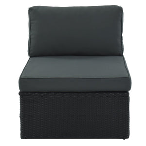 English Elm Go 7 Piece Outdoor Pe Wicker Sectional Set with Steel Frame and Striped Accent Pillows Gray FG201212AAE