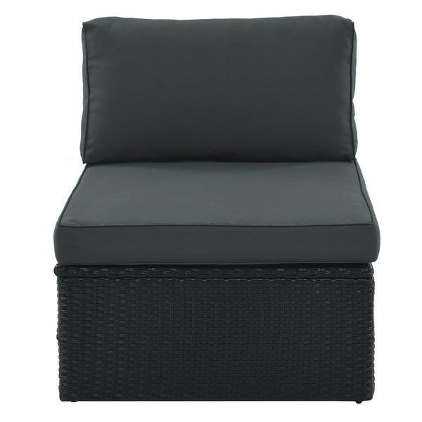 English Elm Go 7 Piece Outdoor Pe Wicker Sectional Set with Steel Frame and Striped Accent Pillows Gray FG201212AAE
