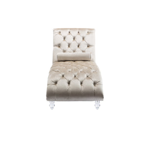 English Elm Velvet Curved Chaise Lounge Sofa with Button-Tufted Back, Thick Foam Cushion & Acrylic Legs for Living Room Comfort Beige W39538682