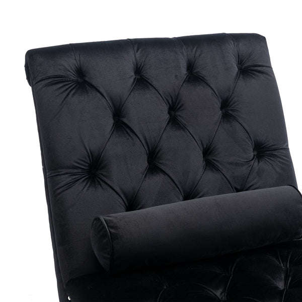 English Elm Velvet Curved Chaise Lounge Sofa with Button-Tufted Upholstery, Plush Foam Seat and Acrylic Legs Black W39538681