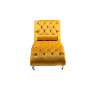 English Elm Velvet Curved Chaise Lounge Sofa with Button-Tufted Upholstery, Plush Foam Seat and Acrylic Legs Mustard W39538680