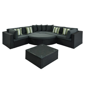 English Elm Go 7 Piece Outdoor Pe Wicker Sectional Set with Steel Frame and Striped Accent Pillows Gray FG201212AAE