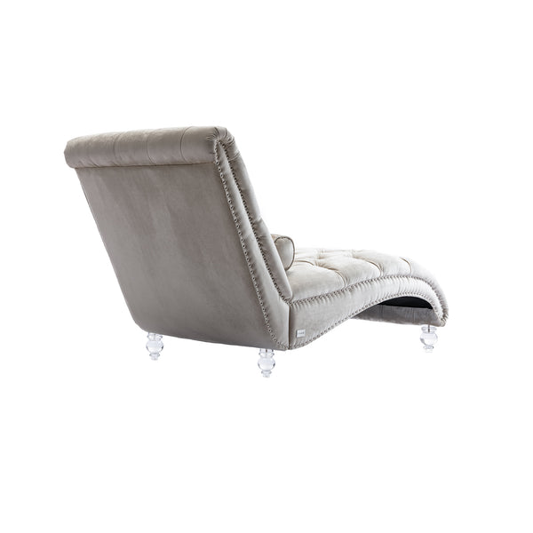 English Elm Velvet Curved Chaise Lounge Sofa with Button-Tufted Upholstery, Plush Foam Seat and Acrylic Legs Beige W39538682
