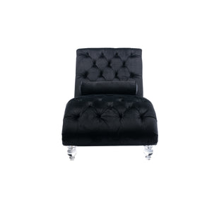 English Elm Velvet Curved Chaise Lounge Sofa with Button-Tufted Back, Thick Foam Cushion & Acrylic Legs for Living Room Comfort Black W39538681