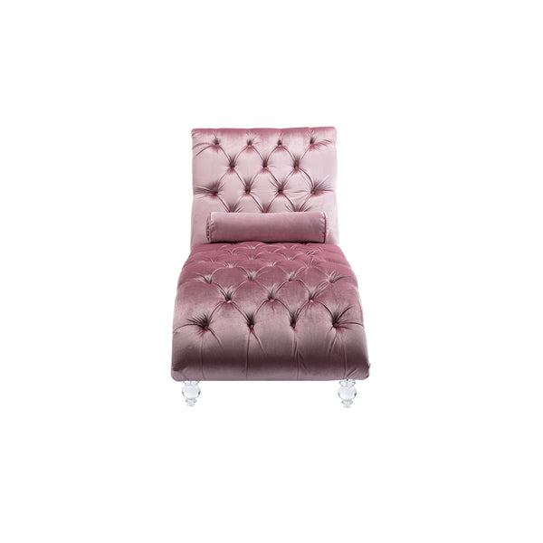 English Elm Velvet Curved Chaise Lounge Sofa with Button-Tufted Upholstery, Foam Seat, Acrylic Legs, Stylish Relaxation Pink W39538676