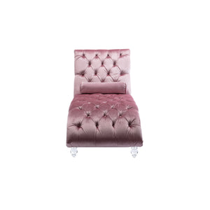 English Elm Velvet Curved Chaise Lounge Sofa with Button-Tufted Back, Thick Foam Comfort and Acrylic Legs for Living Room Relaxation Pink W39538676