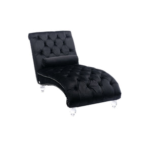 English Elm Velvet Curved Chaise Lounge Sofa with Button-Tufted Back, Thick Foam Cushion & Acrylic Legs for Living Room Comfort Black W39538681