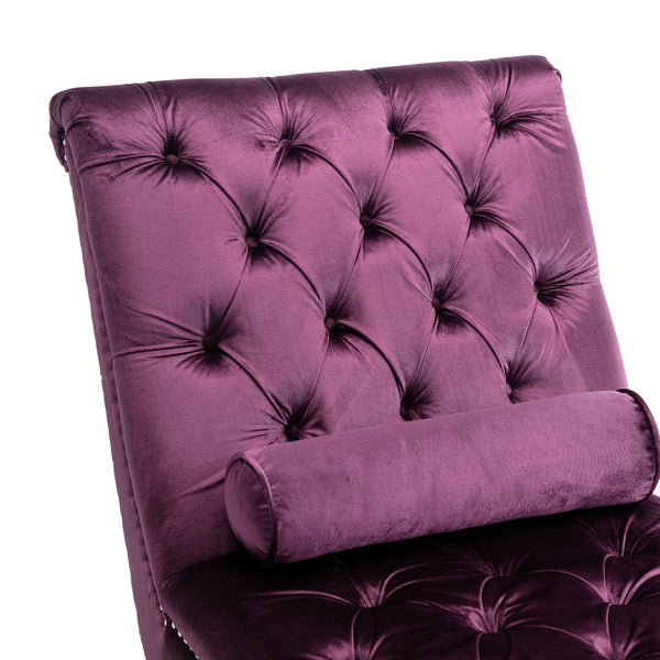 English Elm Velvet Curved Chaise Lounge Sofa with Button-Tufted Back, Thick Foam Comfort and Acrylic Legs for Living Room Relaxation Purple W39538679