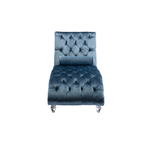 English Elm Velvet Curved Chaise Lounge Sofa with Button-Tufted Back, Thick Foam Cushion & Acrylic Legs for Living Room Comfort Light Blue W39538684
