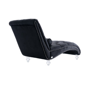 English Elm Velvet Curved Chaise Lounge Sofa with Button-Tufted Back, Thick Foam Cushion & Acrylic Legs for Living Room Comfort Black W39538681
