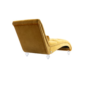 English Elm Velvet Curved Chaise Lounge Sofa with Button-Tufted Upholstery, Plush Foam Seat and Acrylic Legs Mustard W39538680
