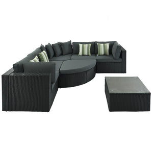English Elm Go 7 Piece Outdoor Pe Wicker Sectional Set with Steel Frame and Striped Accent Pillows Gray FG201212AAE