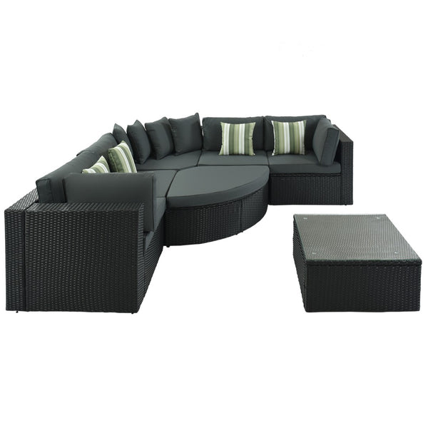 English Elm Go 7 Piece Outdoor Pe Wicker Sectional Set with Steel Frame and Striped Accent Pillows Gray FG201212AAE