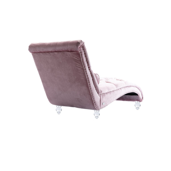 English Elm Velvet Curved Chaise Lounge Sofa with Button-Tufted Upholstery, Foam Seat, Acrylic Legs, Stylish Relaxation Pink W39538676