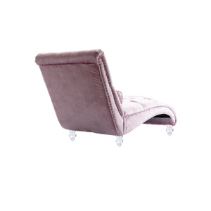 English Elm Velvet Curved Chaise Lounge Sofa with Button-Tufted Back, Thick Foam Comfort and Acrylic Legs for Living Room Relaxation Pink W39538676