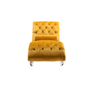 English Elm Velvet Curved Chaise Lounge Sofa with Button-Tufted Upholstery, Plush Foam Seat and Acrylic Legs Mustard W39538680