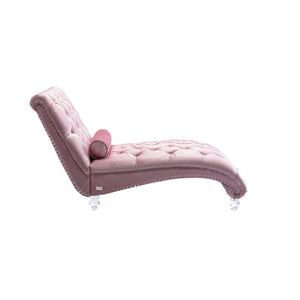 English Elm Velvet Curved Chaise Lounge Sofa with Button-Tufted Upholstery, Foam Seat, Acrylic Legs, Stylish Relaxation Pink W39538676