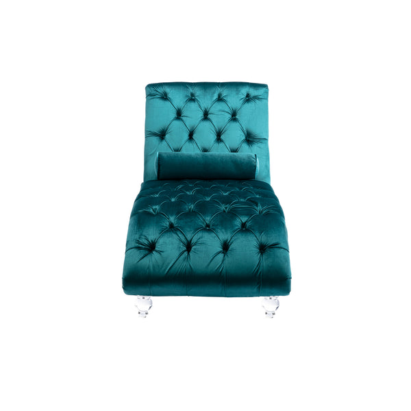 English Elm Velvet Curved Chaise Lounge Sofa with Button-Tufted Back, Thick Foam Comfort and Acrylic Legs for Living Room Relaxation Teal W39538678