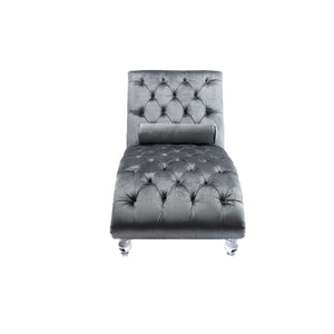 English Elm Velvet Curved Chaise Lounge Sofa with Button-Tufted Back, Thick Foam Cushion & Acrylic Legs for Living Room Comfort Silver W39538683