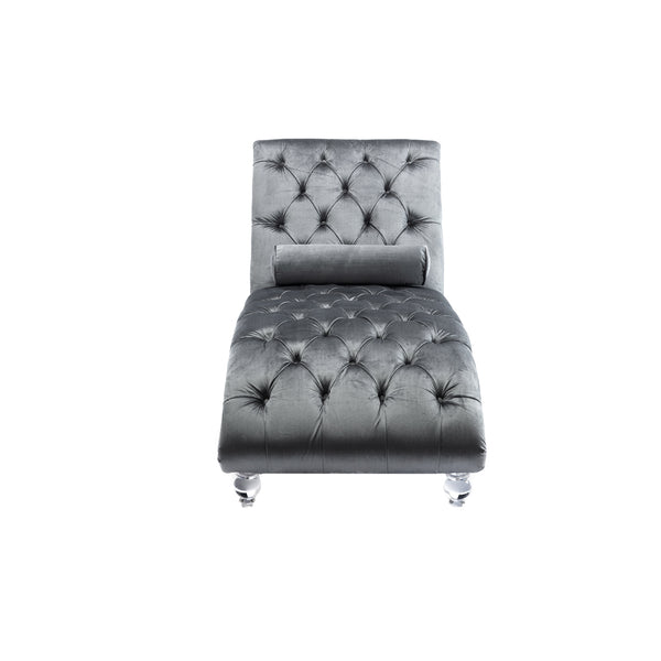 English Elm Velvet Curved Chaise Lounge Sofa with Button-Tufted Back, Thick Foam Cushion & Acrylic Legs for Living Room Comfort Silver W39538683