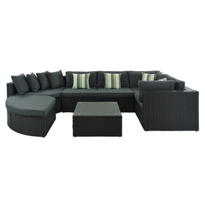 English Elm Go 7 Piece Outdoor Pe Wicker Sectional Set with Steel Frame and Striped Accent Pillows Gray FG201212AAE