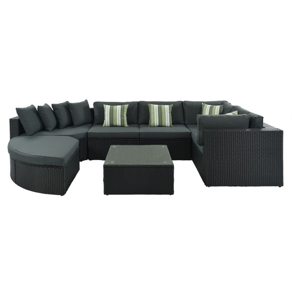 English Elm Go 7 Piece Outdoor Pe Wicker Sectional Set with Steel Frame and Striped Accent Pillows Gray FG201212AAE