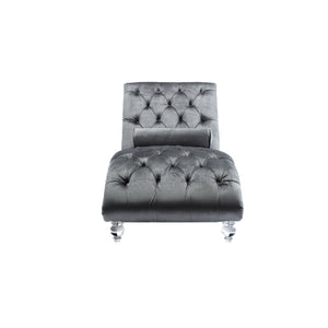 English Elm Velvet Curved Chaise Lounge Sofa with Button-Tufted Back, Thick Foam Cushion & Acrylic Legs for Living Room Comfort Silver W39538683