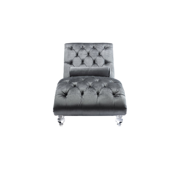 English Elm Velvet Curved Chaise Lounge Sofa with Button-Tufted Upholstery, Plush Foam Seat and Acrylic Legs Silver W39538683