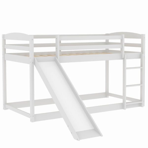 English Elm Twin Convertible Bunk Bed with Slide and Built-In Ladder, Space-Saving Pine/MDF Design for Kids White WF286601AAK