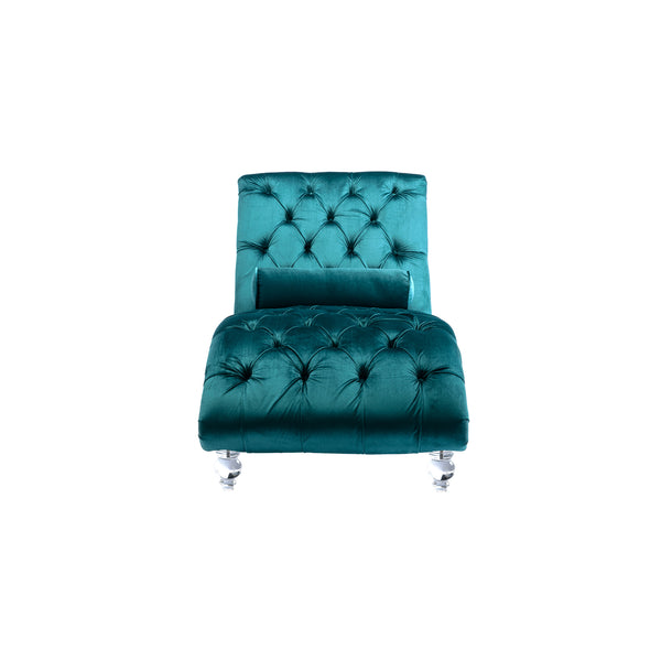 English Elm Velvet Curved Chaise Lounge Sofa with Button-Tufted Upholstery, Foam Seat, Acrylic Legs, Stylish Relaxation Teal W39538678