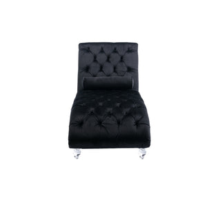 English Elm Velvet Curved Chaise Lounge Sofa with Button-Tufted Upholstery, Plush Foam Seat and Acrylic Legs Black W39538681