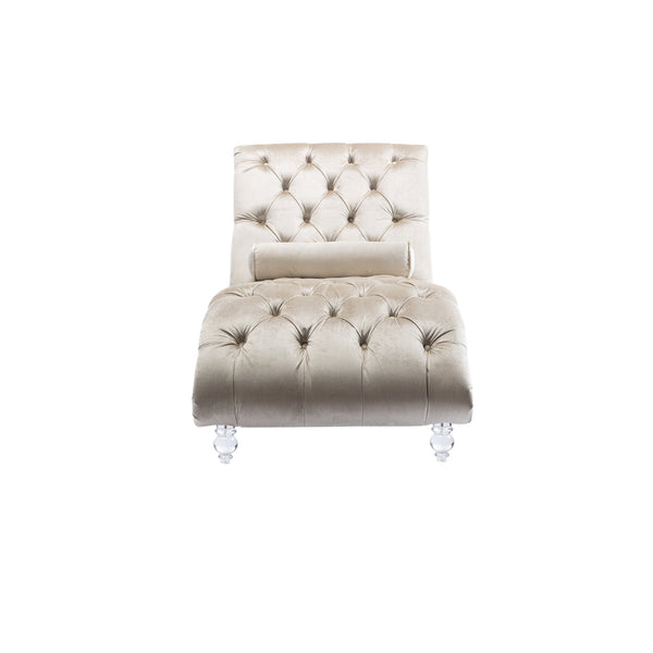 English Elm Velvet Curved Chaise Lounge Sofa with Button-Tufted Back, Thick Foam Cushion & Acrylic Legs for Living Room Comfort Beige W39538682